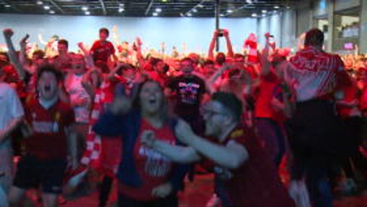 Liverpool fans celebrate opening goal in Champions League final
