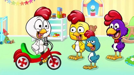 Gallina Pintadita montar en la bicicleta diversión