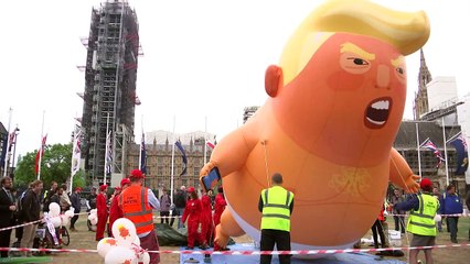 Trump’s baby blimp flies again in London