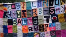 Anti-Trump protesters gather outside London's Trafalgar Square