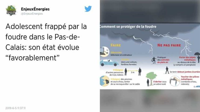 Pas-de-Calais. L’état de l’adolescent frappé par la foudre évolue « favorablement »