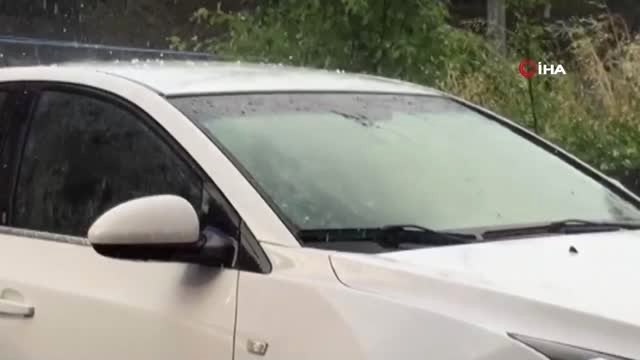 5 dakika etkili olan sağanak ve dolu yolları göle çevirdi