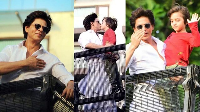 Shahrukh Khan With Son AbRam Khan GREETING CRAZY FANS On EID Outside Mannat