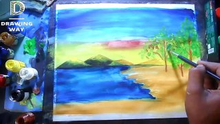 How to draw a scenery _  landscape with poster color for beginners (389)