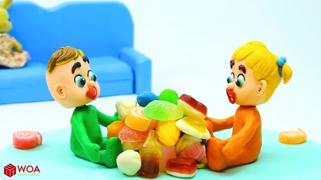 Funny Play Doh Stop Motion Superhero Babies Learn How to Share Candies Play Doh Cartoons For Kids