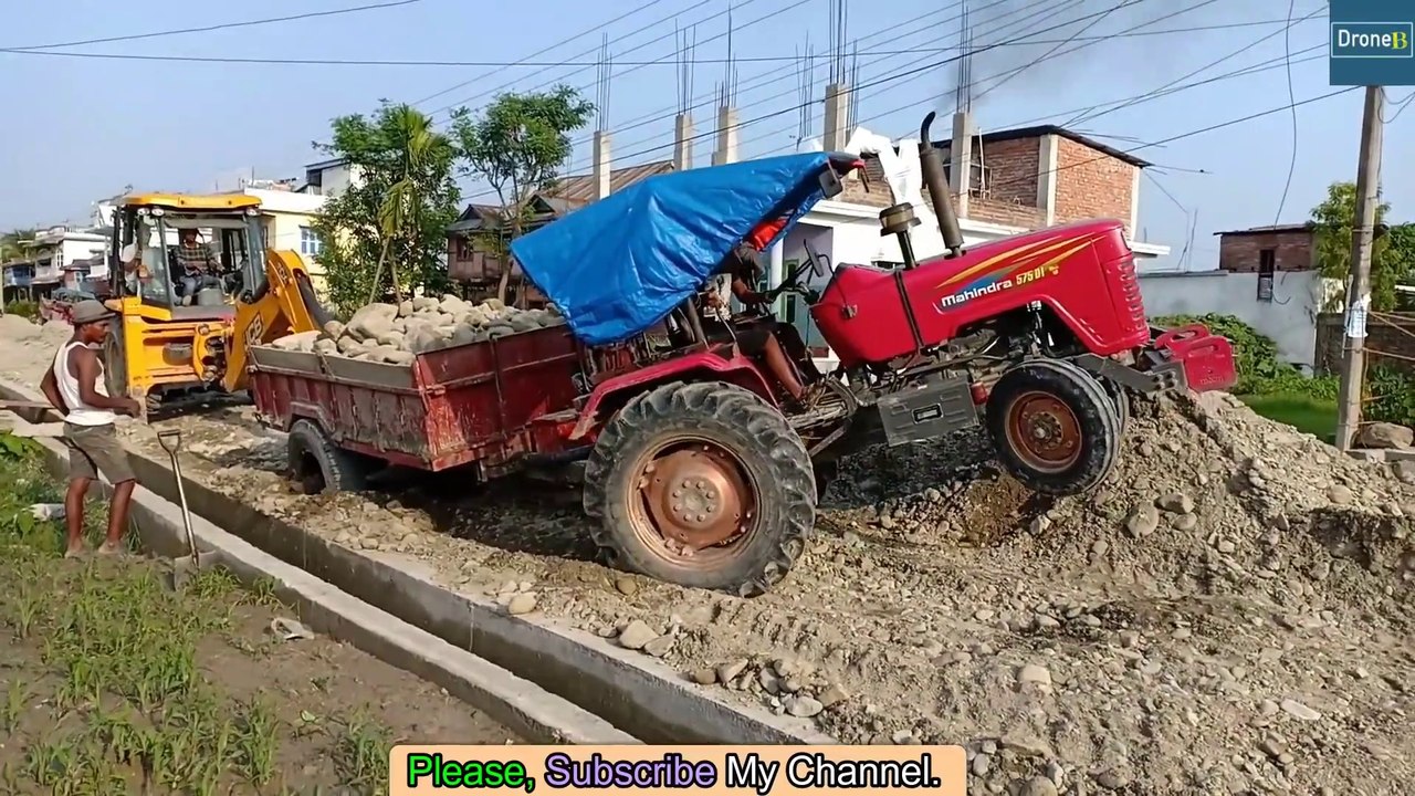 Trapped Loaded Tractor  Rescued by JCB Backhoe