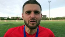 Finale Coupe LAuRA Foot – Thomas ANTOINAT réagit après la victoire de l’AS MISERIEUX-TREVOUX contre le FC DOMTAC