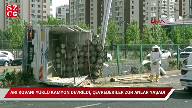 Arı kovanı yüklü kamyonet devrildi, çevredekiler zor anlar yaşadı