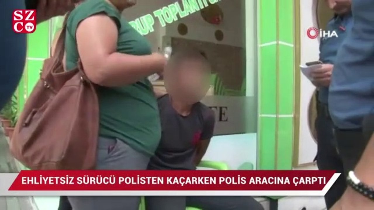 Ehliyetsiz sürücü polisten kaçarken polis aracına çarptı