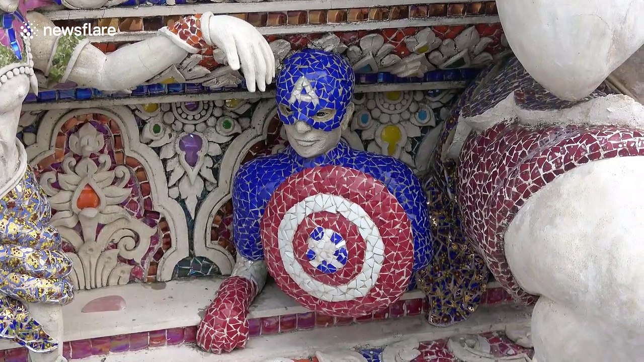 Buddhist temple in Bangkok has statues of David Beckham and Captain America engraved into its altar