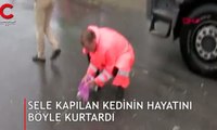 Sel sularına kapılan yavru kedinin suni teneffüsle hayatını kurtardı