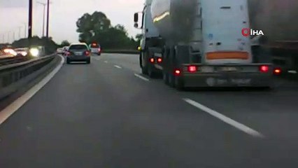 TEM'de lastiği çıkan otomobil böyle tehlike saçtı