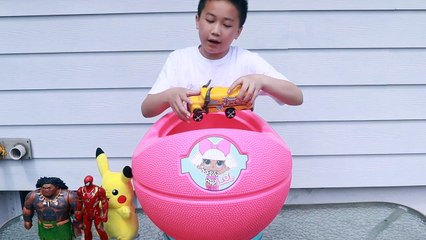 Giant LOL Surprise Egg Opening With Tayo The Little Bus, Super Heroes, Pj Masks Toys For Kids