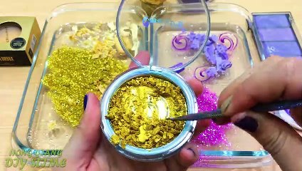 PURPLE vs GOLD | Mixing Makeup Eyeshadow into Clear Slime! Special Series #52 Satisfying Slime