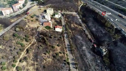 İzmir'deki korkutan yangın havadan görüntülendi