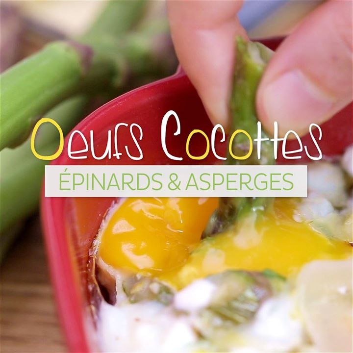 Oeufs cocotte aux asperges et à l'épinard