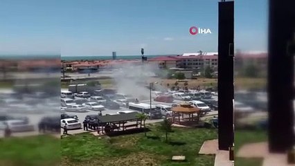 Hastane otoparkında araç yangını