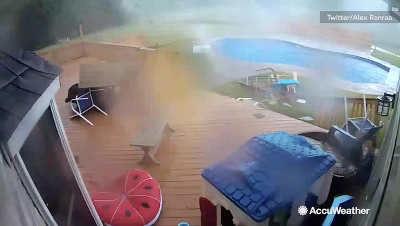 Tornado caught on security camera wreaking havoc to backyard