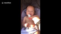 Breastmilk popsicle is a hit for teething baby on a hot day