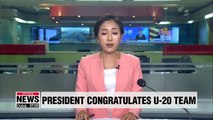 President Moon congratulates S. Korean U-20 team for best-ever performance