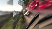 Ambulansa ısrarla yol vermek istemeyen sürücü kamerada