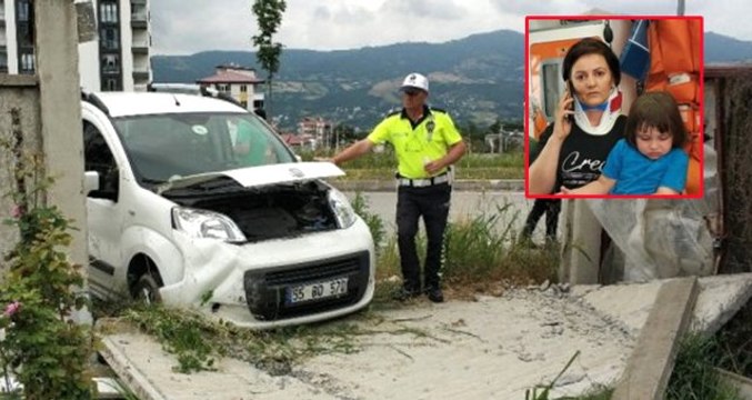 Kediye çarpmak istemeyen kadın sürücü bahçe duvarına çarptı