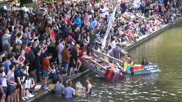 Students at UK’s elite Cambridge University celebrate end of exams with annual alcohol-fuelled cardboard boat race