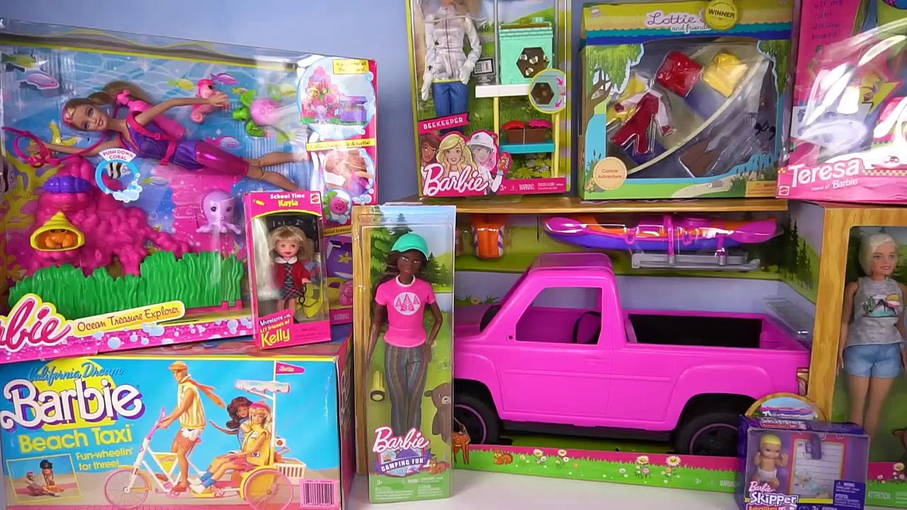 New Vs Old Barbie Toy Unboxing - Barbie Camping Truck, Toddler School Doll & Beach Bike