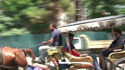 Adalar'da 30 derecede faytona koşturulan atların yürek burkan görüntüsü havadan görüntülendi