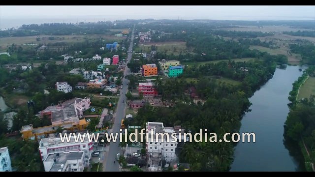 Birds eye view of Bakkhali beach in the evening | 4k Aerial stock footage