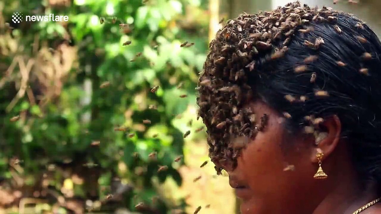 Elle se recouvre le visage d'abeilles vivantes pour sensibiliser à leur disparition
