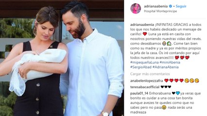 Adriana Abenia ya está en casa y muestra una imagen de familia