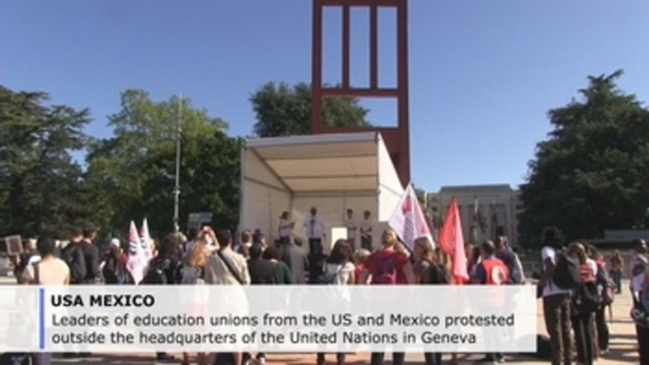 US, Mexican teachers call for “classrooms, not cages” in protest in Geneva