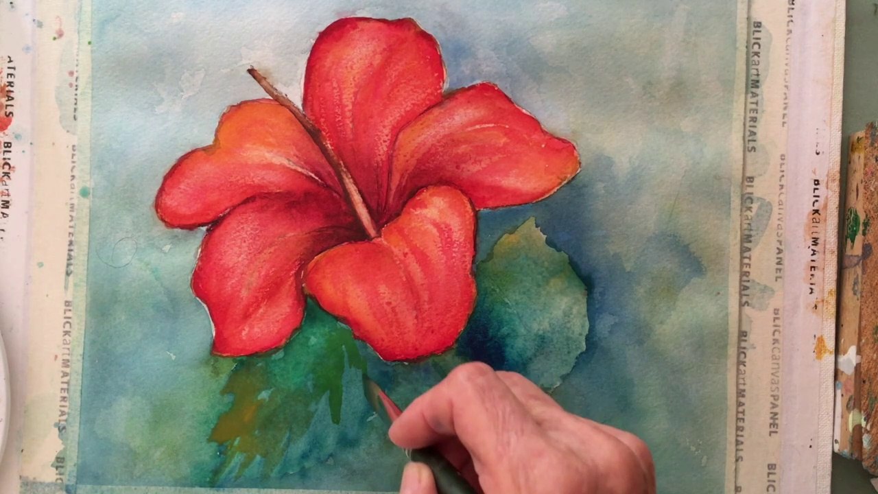 Watercolor Tutorial ~ how to paint  Hibiscus flower with candle wax technique  #irmgardart