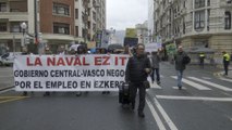 Manifestación de trabajadores de La Naval ante el PSE en Bilbao