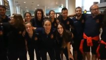 Las jugadoras de la selección española de hockey patines regresan a casa