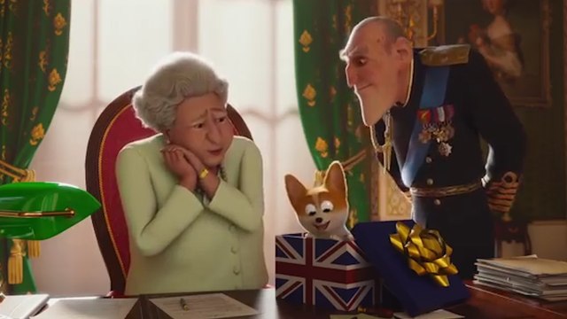 La Reina Isabel II y su perro corgi, se convierten en dibujos animados