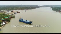 Namkhana bridge-4K-Aerial, birds eye view of  HATANIA-DOYANIA RIVER, West Bengal, India