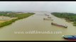 Panorama view of the river HATANIA-DOYANIA (DOANIA) entering into the Bay of Bengal - Namkhana bridge, West Bengal , India. 4k aerial stock footage