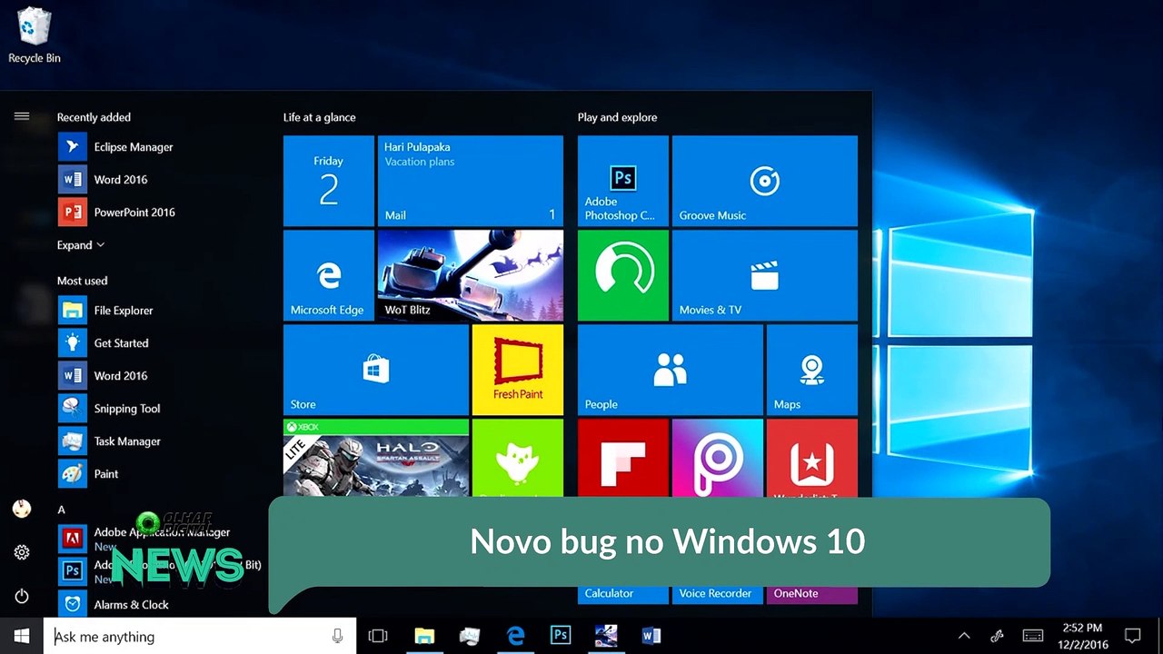 Novo bug no Windows 10