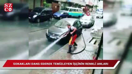 Sokakları dans ederek temizleyen işçinin renkli anları kamerada