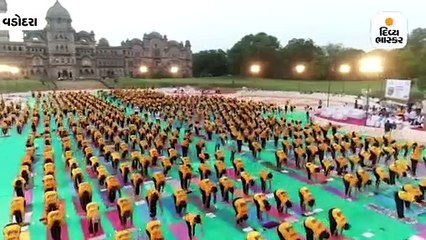 વિશ્વ યોગ દિવસ પહેલાં લક્ષ્મી વિલાસ પેલેસમાં 1 હજાર લોકોએ 108 સૂર્ય નમસ્કાર કર્યાં