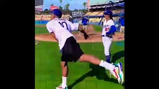 Baseball - Kylian Mbappe Throwing First Pitch At Dodgers Stadium!