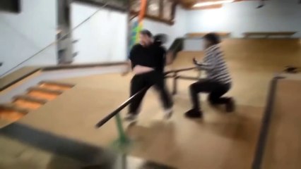 falls and laughs in skate