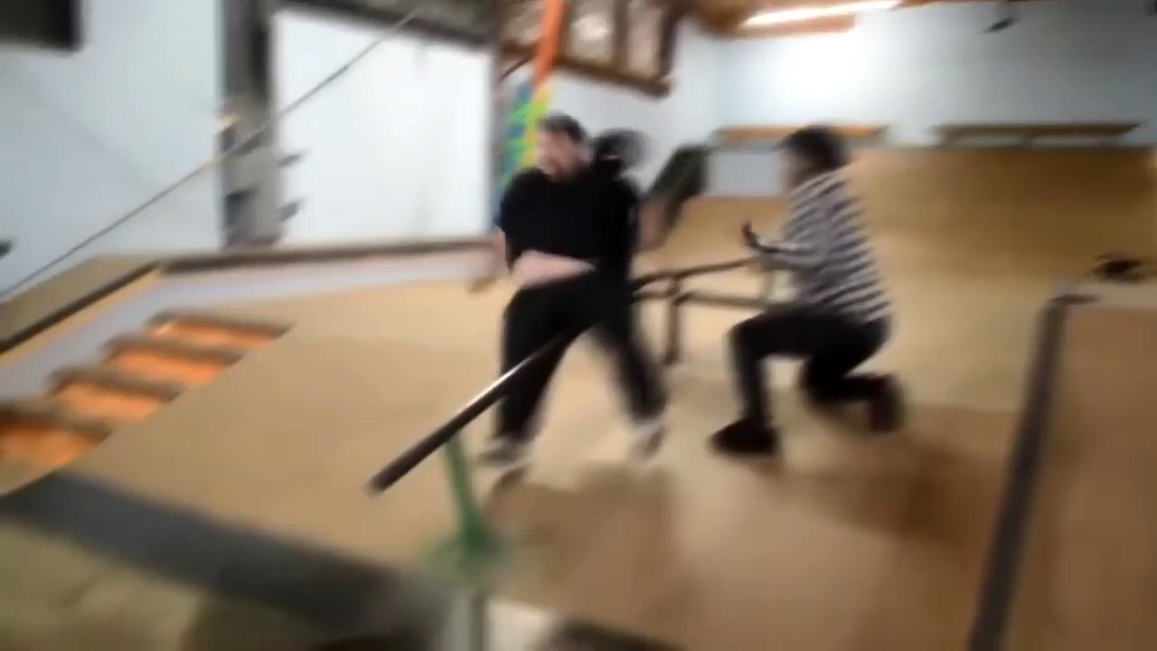 falls and laughs in skate