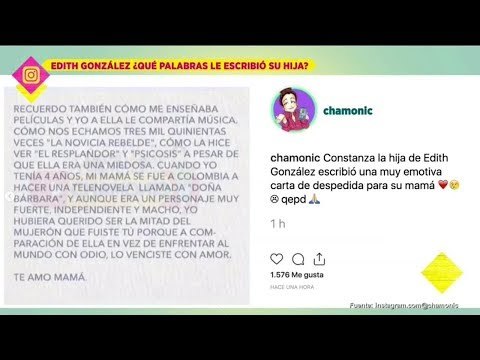 Hija de Edith González le escribe emotiva carta de despedida a su mamá | De Primera Mano