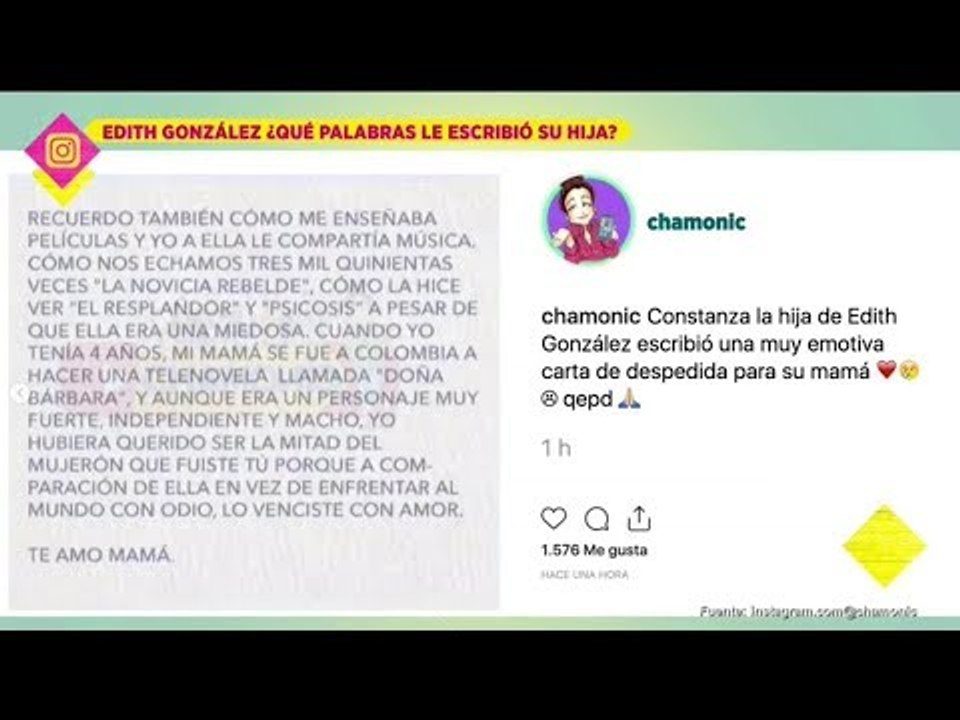 Hija de Edith González le escribe emotiva carta de despedida a su mamá | De Primera Mano