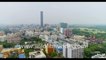 Birds eye view of Kolkata streets and buildings, from Parkstreet. 4k Aerial view, Kolkata, West Bengal, India. Stock footage.
