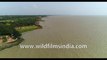 Rare Aerial view of Diamond Harbour, West Bengal, Bay of Bengal, India, 4k Aerial stock footage.