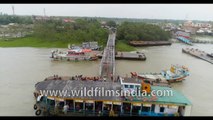 Kakdwip Gangasagar , Hooghly River, West Bengal, Bay of Bengal, India - 4k Aerial stock footage